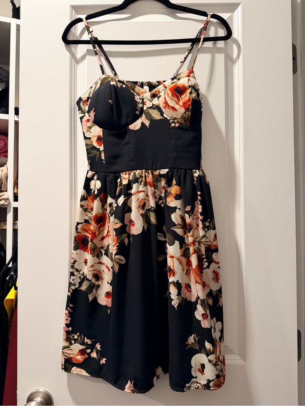 Xhilaration Black Floral Mini Dress with Cream & Coral Roses